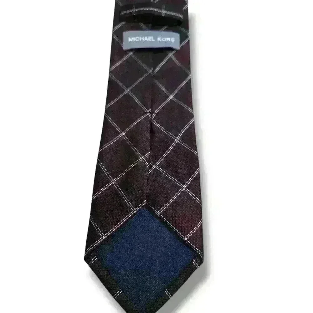 Michael Kors Randy Grid Plaid Maroon Tie Neck Workwear Casual Formal #150
